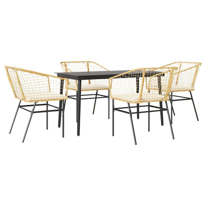 Set da Pranzo da Giardino 5pz con Cuscini Polyrattan Vetro | homemem39