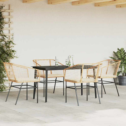 Set da Pranzo da Giardino 5pz con Cuscini Polyrattan Vetro | homemem39
