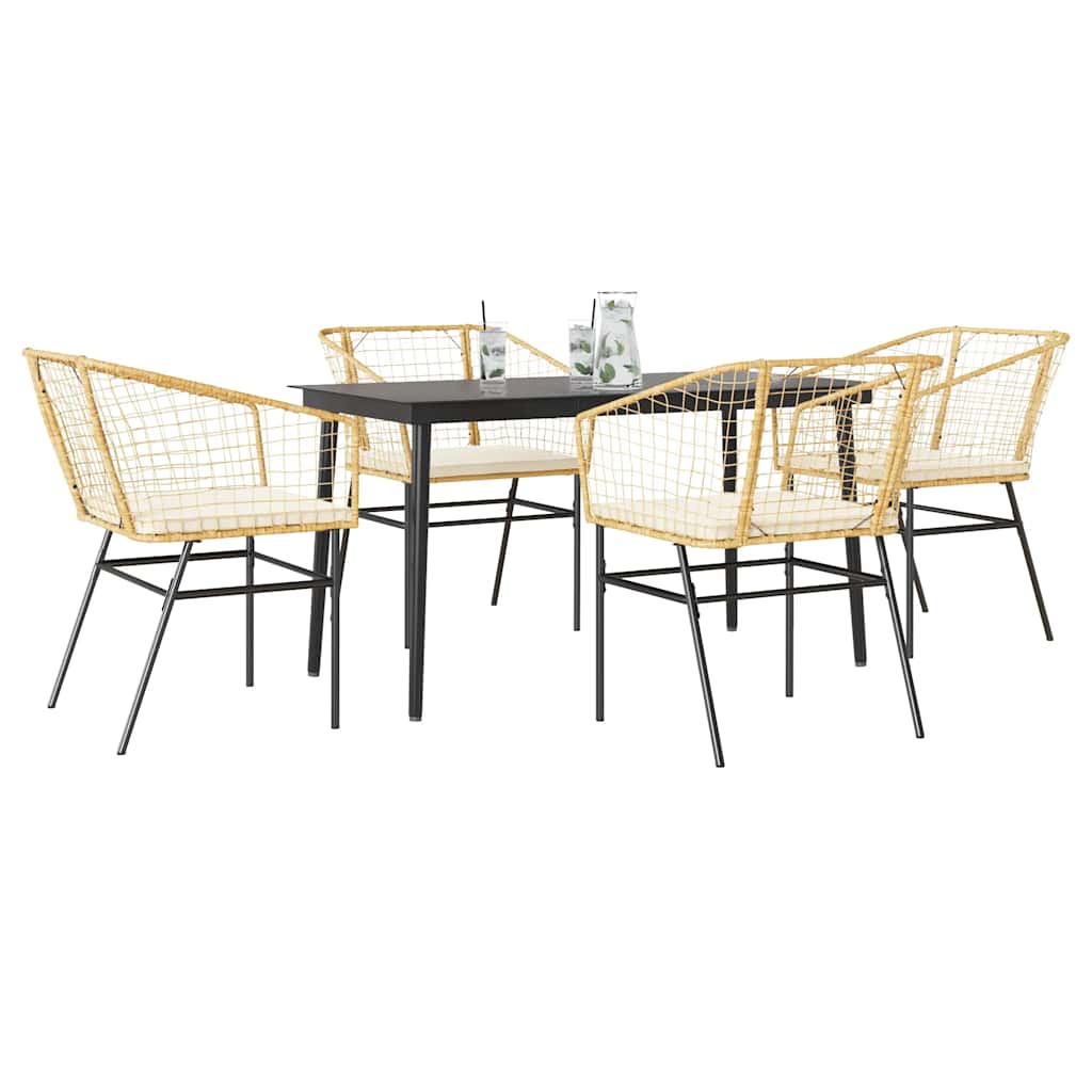 Set da Pranzo da Giardino 5pz con Cuscini Polyrattan Vetro | homemem39