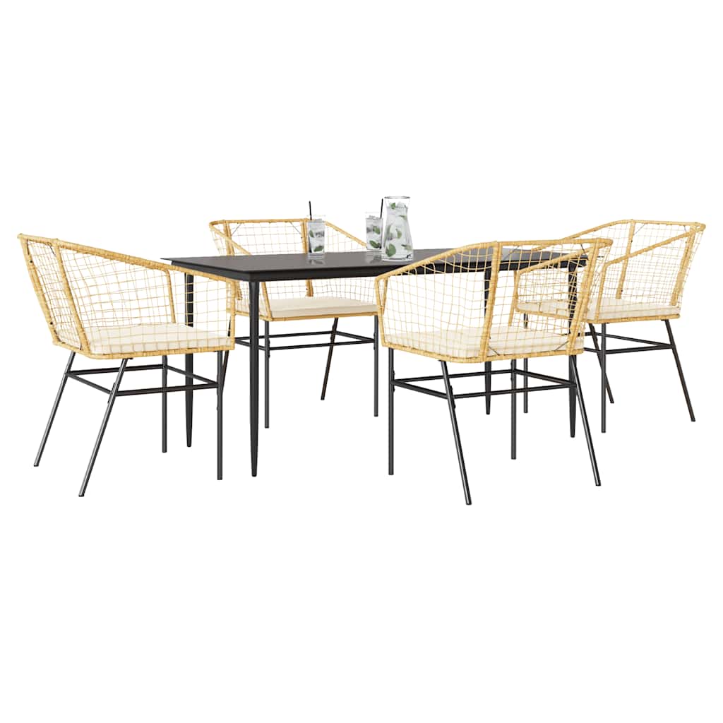 Set da Pranzo da Giardino 5pz con Cuscini Polyrattan Vetro | homemem39