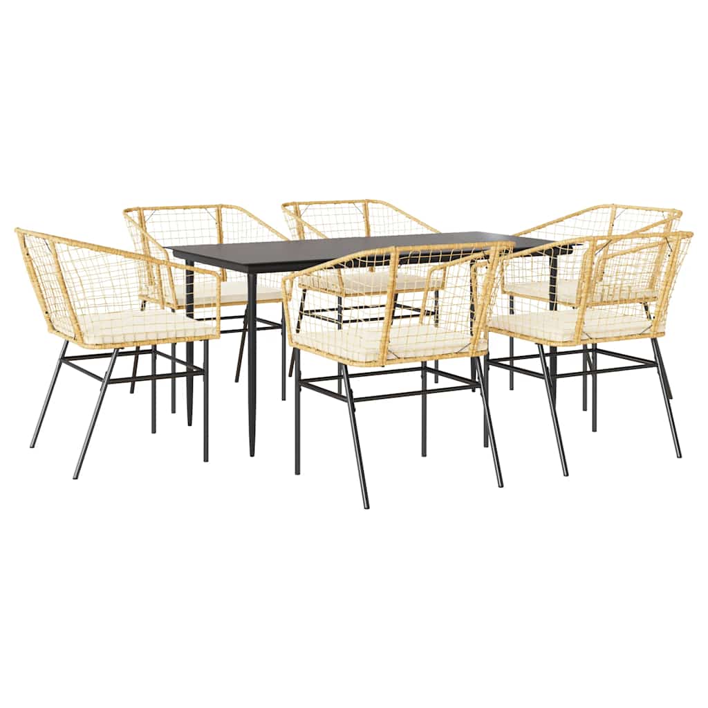 Set Pranzo da Giardino 7pz con Cuscini Marrone Polyrattan Vetro | homemem39