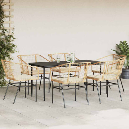 Set Pranzo da Giardino 7pz con Cuscini Marrone Polyrattan Vetro | homemem39