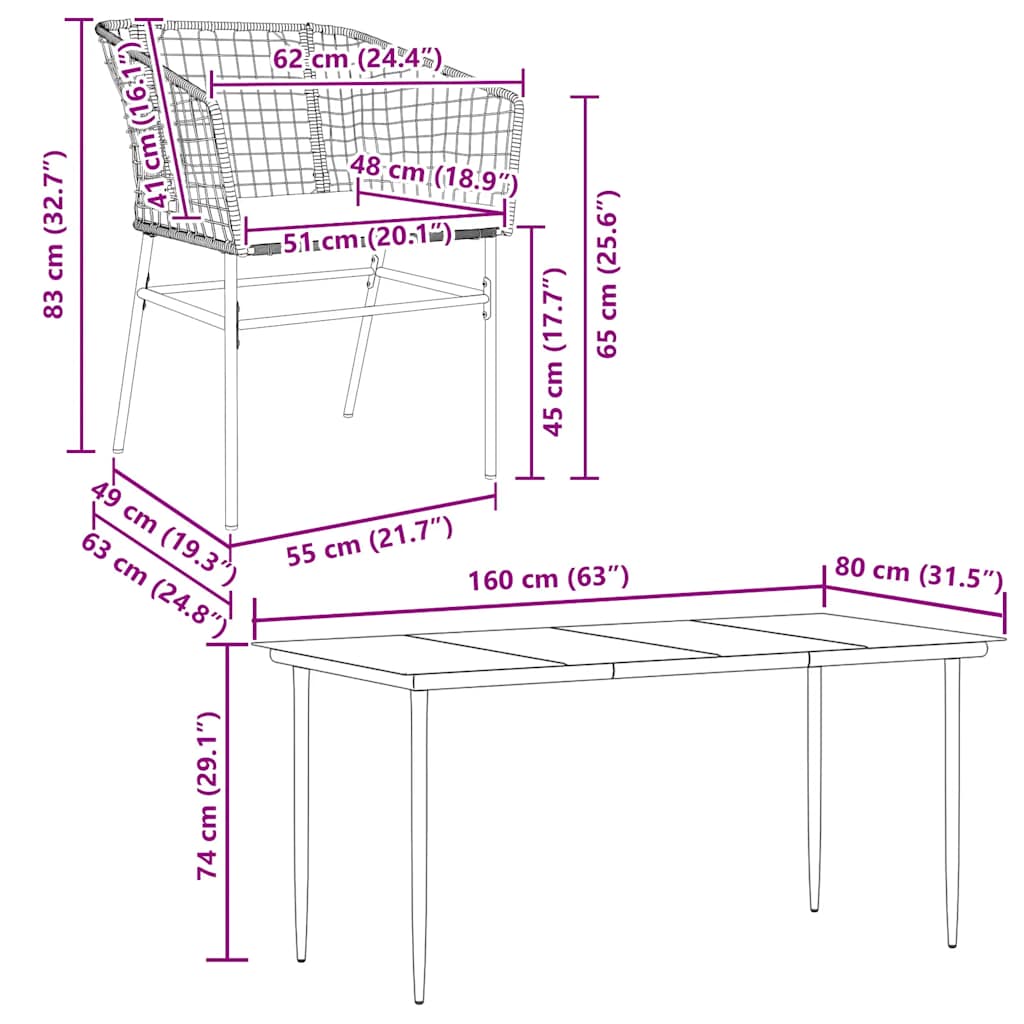 Set Pranzo da Giardino 7pz con Cuscini Marrone Polyrattan Vetro | homemem39