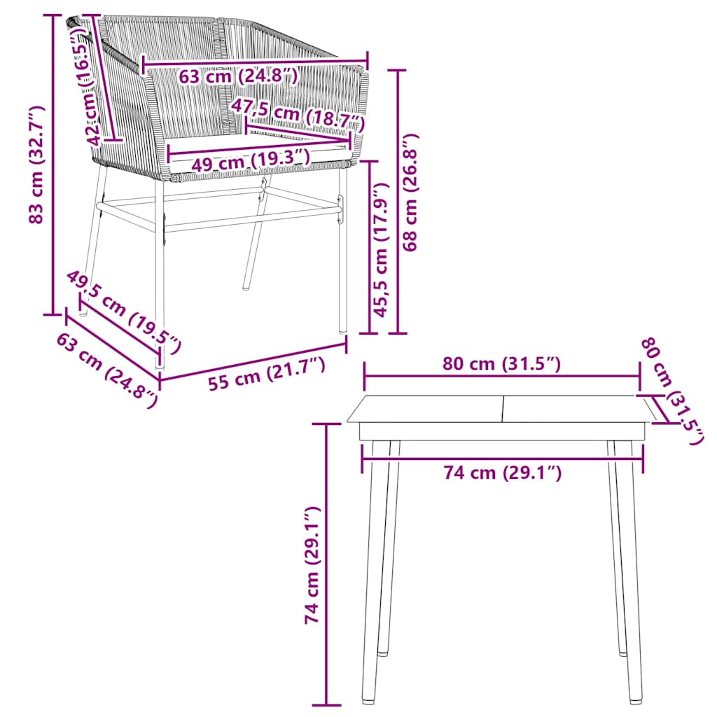 Set da Pranzo da Giardino 3 pz con Cuscini Polyrattan Vetro | homemem39