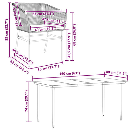 Set da Pranzo da Giardino con Cuscini 5 pz Polyrattan Vetro