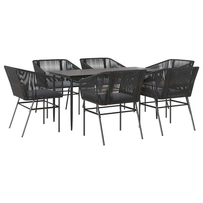 Set Pranzo da Giardino 7 pz Nero con Cuscini Polyrattan Vetro | homemem39