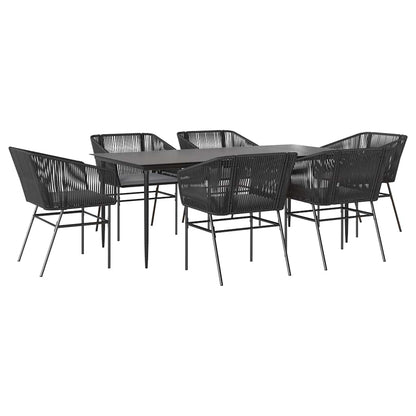 Set Pranzo da Giardino 7 pz Nero con Cuscini Polyrattan Vetro