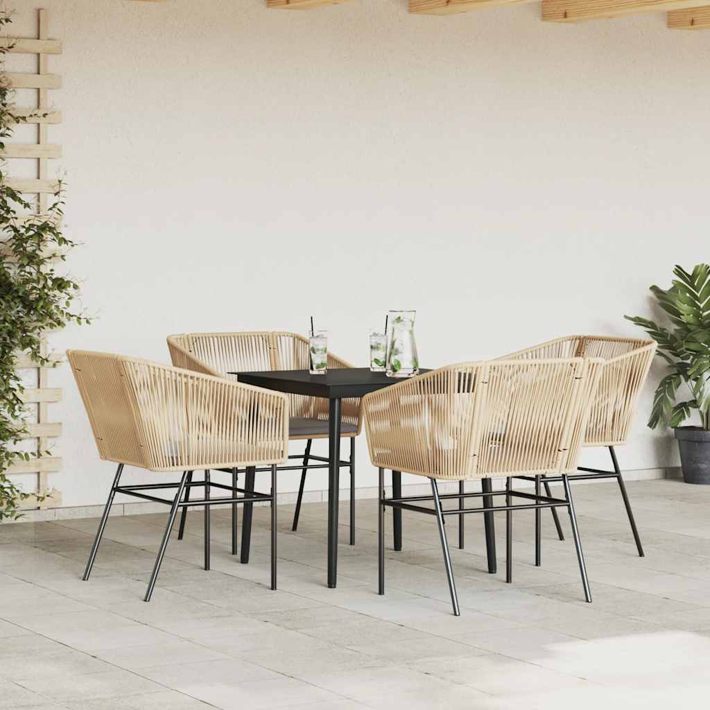 Set da Pranzo da Giardino 5pz con Cuscini Polyrattan Vetro