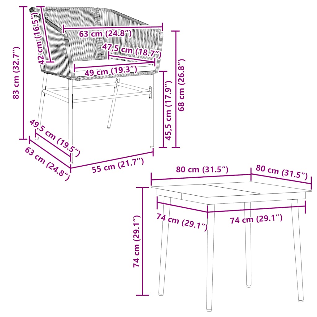 Set da Pranzo da Giardino 5pz con Cuscini Polyrattan Vetro