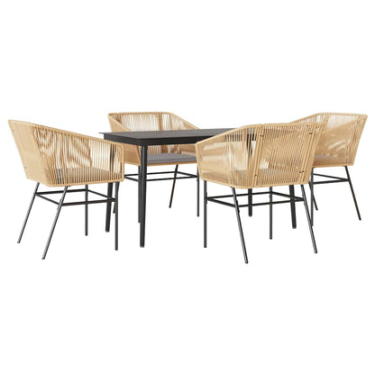Set da Pranzo da Giardino 5pz con Cuscini Polyrattan Vetro