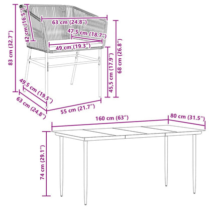 Set Pranzo da Giardino 7pz con Cuscini Marrone Polyrattan Vetro