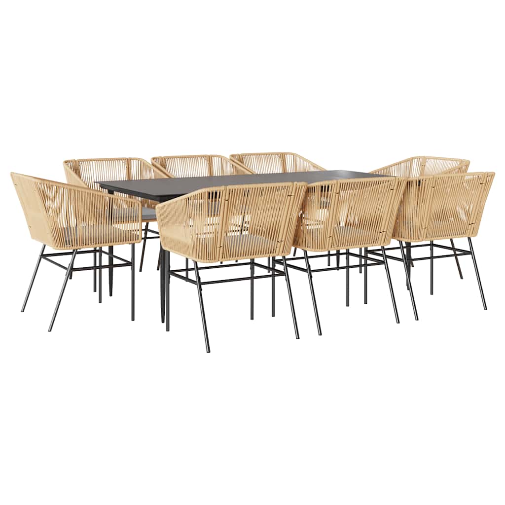 Set da Pranzo da Giardino 9 pz con Cuscini Polyrattan Vetro