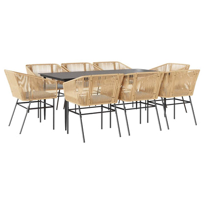 Set da Pranzo da Giardino 9 pz con Cuscini Polyrattan Vetro