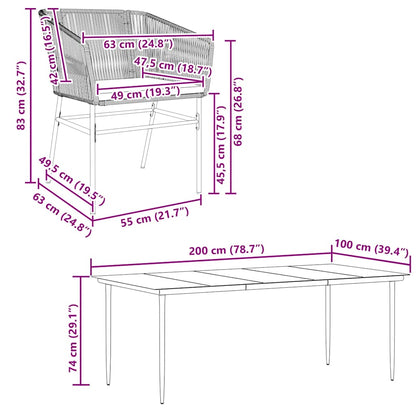 Set da Pranzo da Giardino 9 pz con Cuscini Polyrattan Vetro
