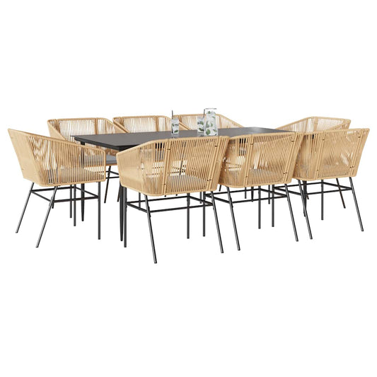 Set da Pranzo da Giardino 9 pz con Cuscini Polyrattan Vetro