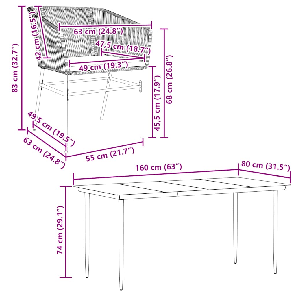Set da Pranzo da Giardino 5 pz con Cuscini Polyrattan Vetro