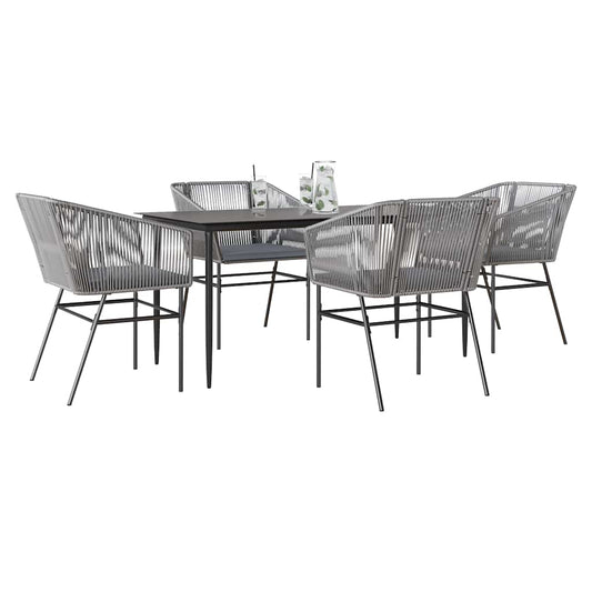 Set da Pranzo da Giardino 5 pz con Cuscini Polyrattan Vetro