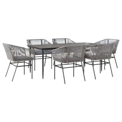 Set da Pranzo da Giardino 7 pz con Cuscini Polyrattan Vetro