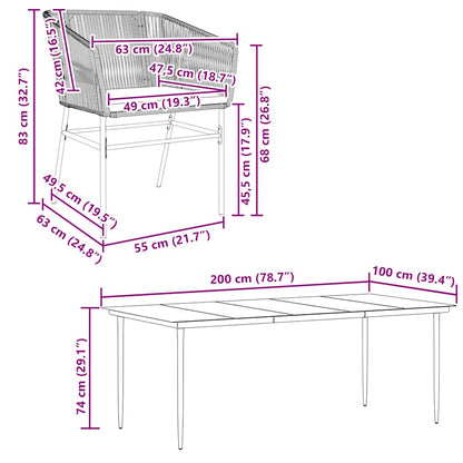 Set da Pranzo da Giardino 7 pz con Cuscini Polyrattan Vetro