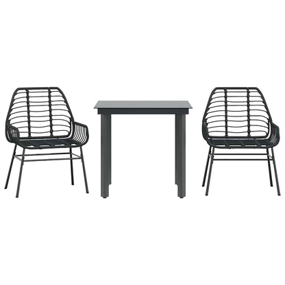 Set Mobili da Pranzo per Giardino 3 pz Nero Polyrattan Vetro | homemem39