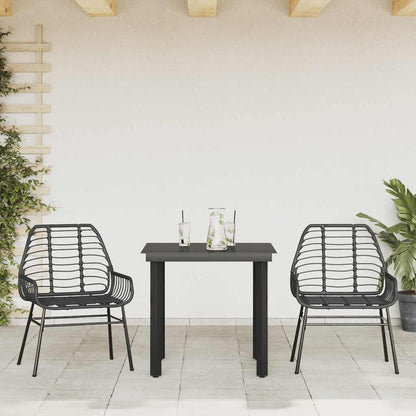 Set Mobili da Pranzo per Giardino 3 pz Nero Polyrattan Vetro | homemem39