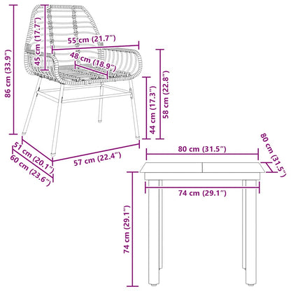 Set Mobili da Pranzo per Giardino 3 pz Nero Polyrattan Vetro | homemem39