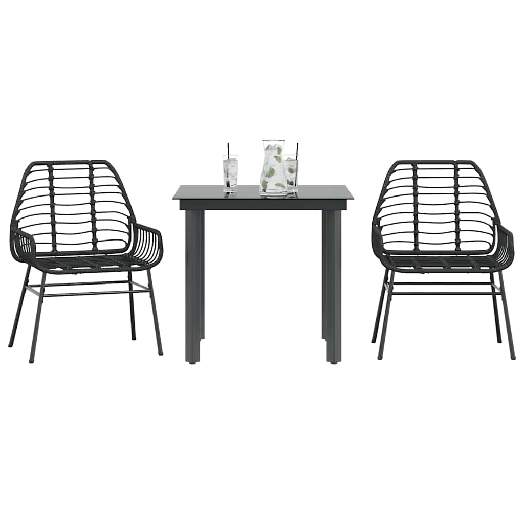 Set Mobili da Pranzo per Giardino 3 pz Nero Polyrattan Vetro | homemem39