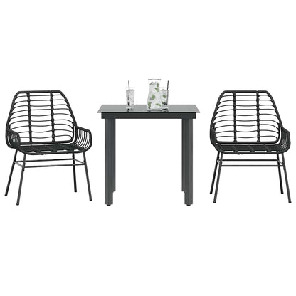 Set Mobili da Pranzo per Giardino 3 pz Nero Polyrattan Vetro | homemem39