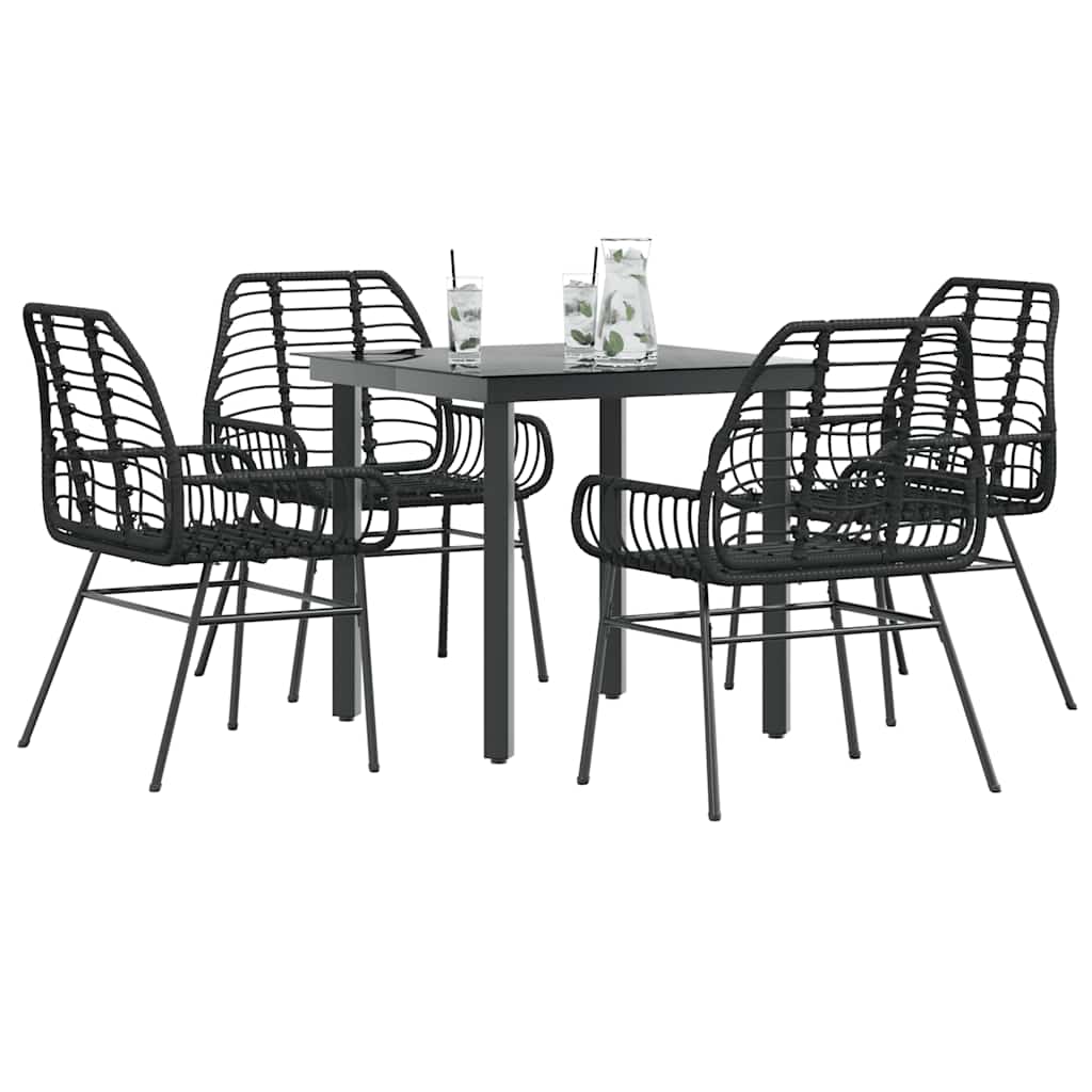 Set Mobili da Pranzo per Giardino 5 pz Nero Polyrattan Vetro | homemem39