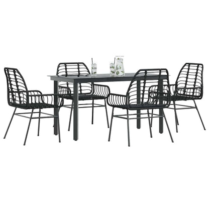 Set Mobili da Pranzo per Giardino 5 pz Nero Polyrattan Vetro | homemem39