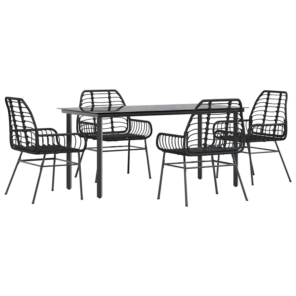 Set Mobili da Pranzo per Giardino 5 pz Nero Polyrattan Vetro