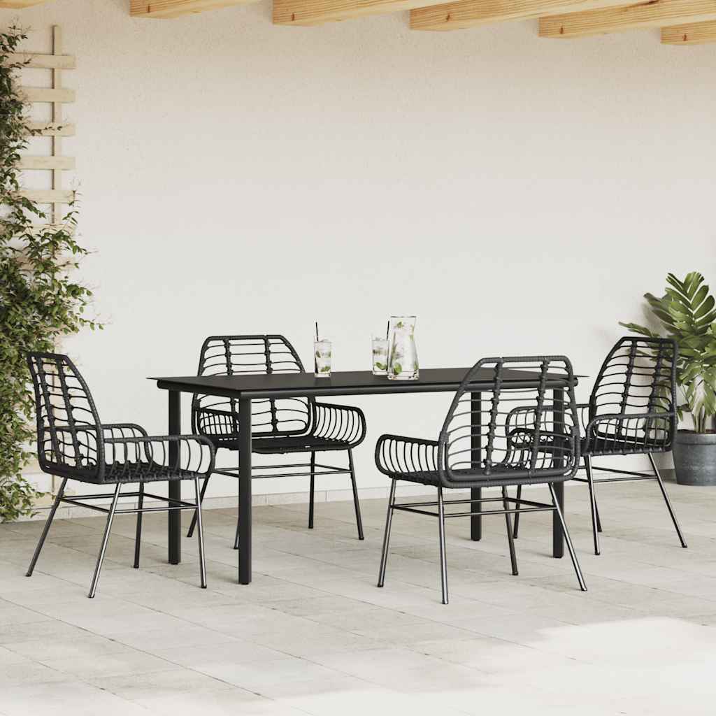 Set Mobili da Pranzo per Giardino 5 pz Nero Polyrattan Vetro