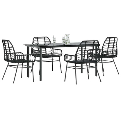 Set Mobili da Pranzo per Giardino 5 pz Nero Polyrattan Vetro
