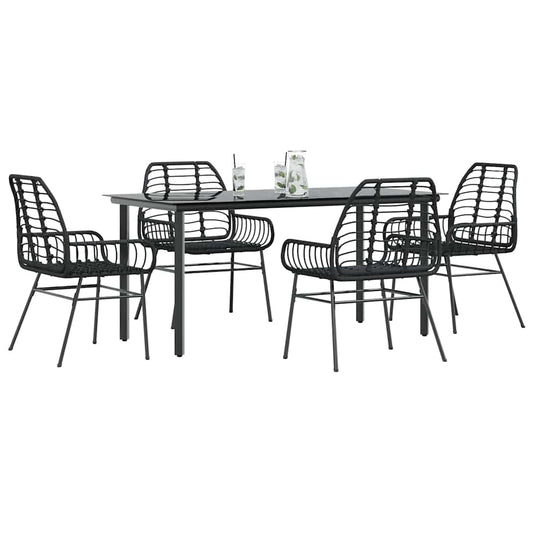 Set Mobili da Pranzo per Giardino 5 pz Nero Polyrattan Vetro