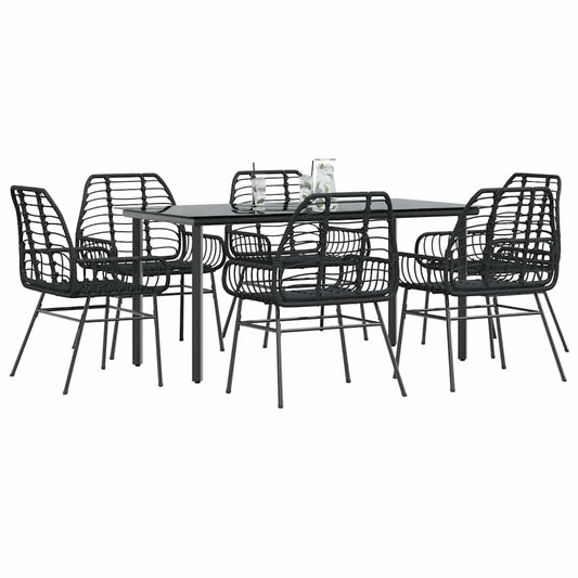 Set Pranzo da Giardino 7 pz Nero Polyrattan Vetro