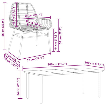 Set Pranzo da Giardino 7 pz Nero Polyrattan Vetro | homemem39