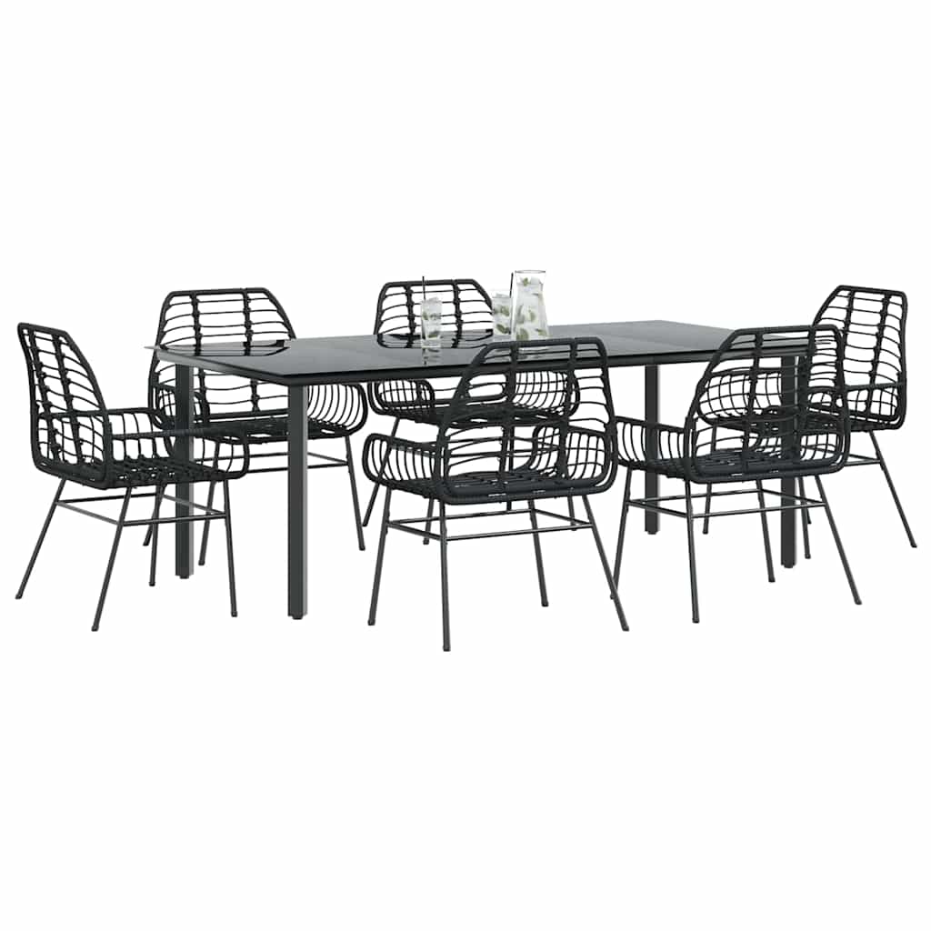 Set Pranzo da Giardino 7 pz Nero Polyrattan Vetro | homemem39