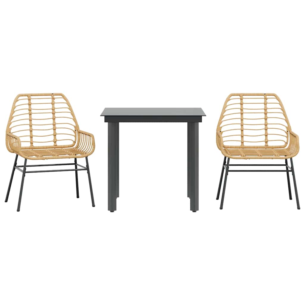 Set da Pranzo da Giardino 3 pz Marrone in Polyrattan Vetro | homemem39