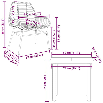 Set da Pranzo da Giardino 3 pz Marrone in Polyrattan Vetro | homemem39