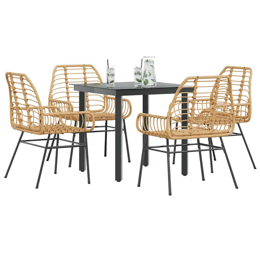Set da Pranzo da Giardino 5pz Polyrattan Vetro