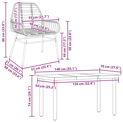 Set da Pranzo da Giardino 5pz Polyrattan Vetro