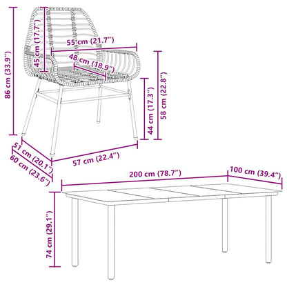 Set da Pranzo da Giardino 9 pz Polyrattan Vetro