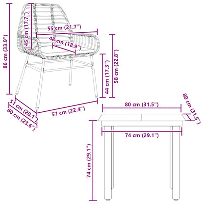 Set da Pranzo da Giardino 3 pz con Cuscini Polyrattan Vetro