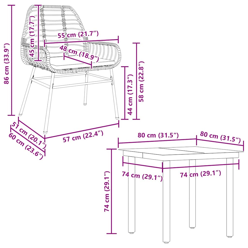 Set da Pranzo da Giardino con Cuscini 5 pz Polyrattan Vetro | homemem39