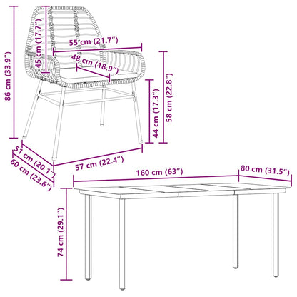Set Pranzo da Giardino 7 pz Nero con Cuscini Polyrattan Vetro