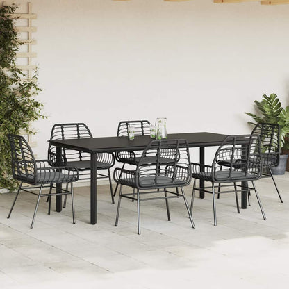 Set Pranzo da Giardino 7 pz Nero con Cuscini Polyrattan Vetro