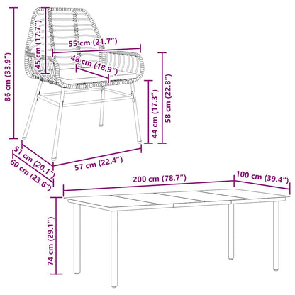 Set Pranzo da Giardino 7 pz Nero con Cuscini Polyrattan Vetro