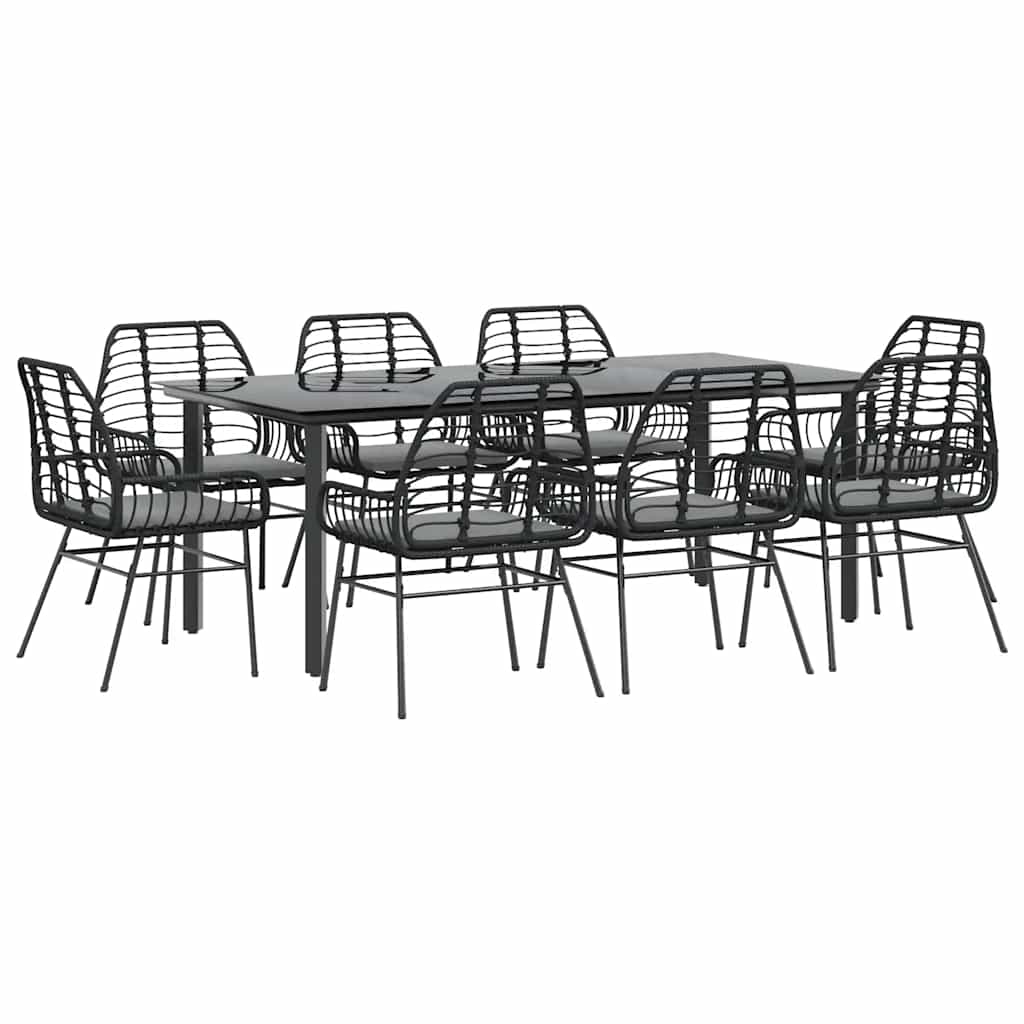 Set da Pranzo da Giardino 9 pz con Cuscini Polyrattan Vetro | homemem39