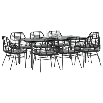 Set da Pranzo da Giardino 9 pz con Cuscini Polyrattan Vetro | homemem39