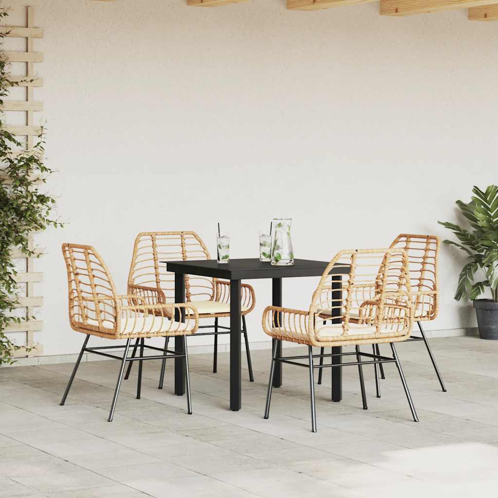 Set da Pranzo da Giardino 5pz con Cuscini Polyrattan Vetro | homemem39